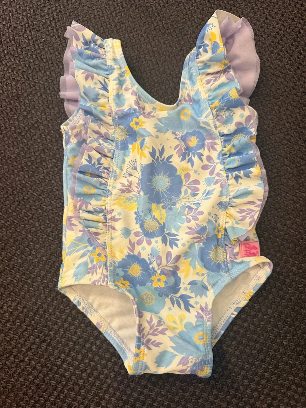 Kids Floral Ruffle One-Piece Swimsuit - Blue & Lavender 6-12 months